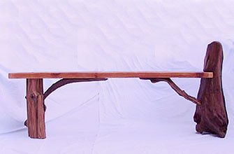 Cedar, fir and stone bench