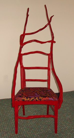 Red chair - various wood, enamel paint, foam cushion